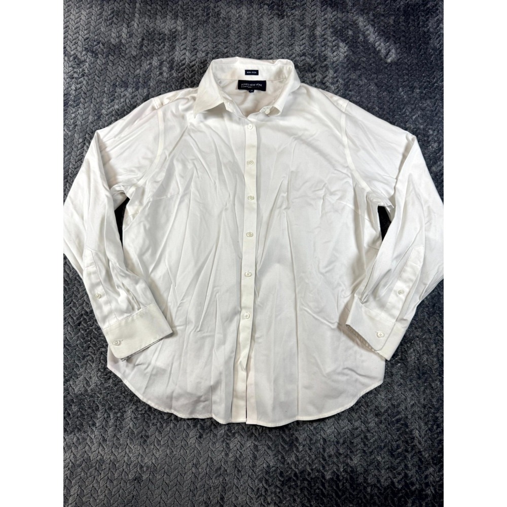 Jones New York Signature Shirt Womens 1X‎ Beige Cotton Non Iron Preppy Button Up